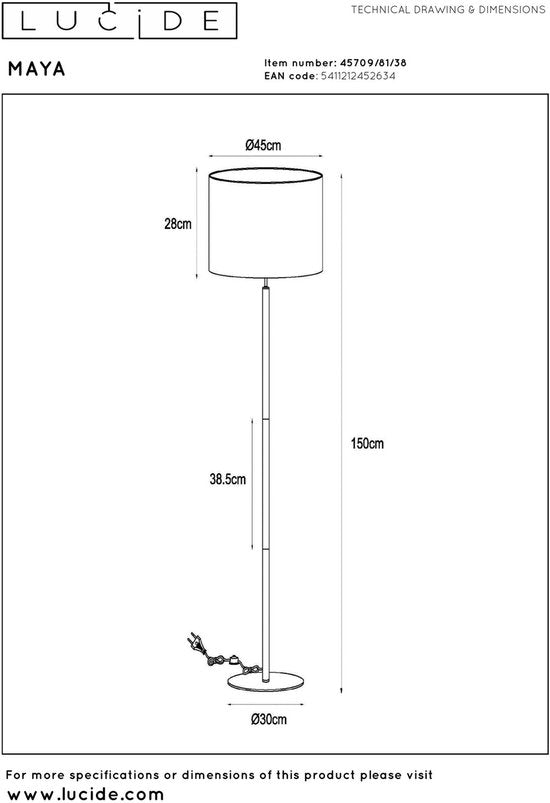 Lucide MAYA - Vloerlamp - Ø 45 cm - 1xE27 - Beige - Japandi