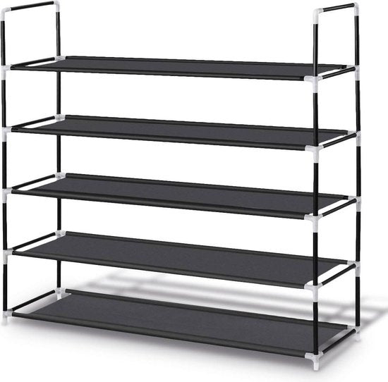 LifeGoods Schoenenrek - 5 Laags - Schoenenkast - Opbergsysteem 30 Paar Schoenen - Kunststof - Zwart