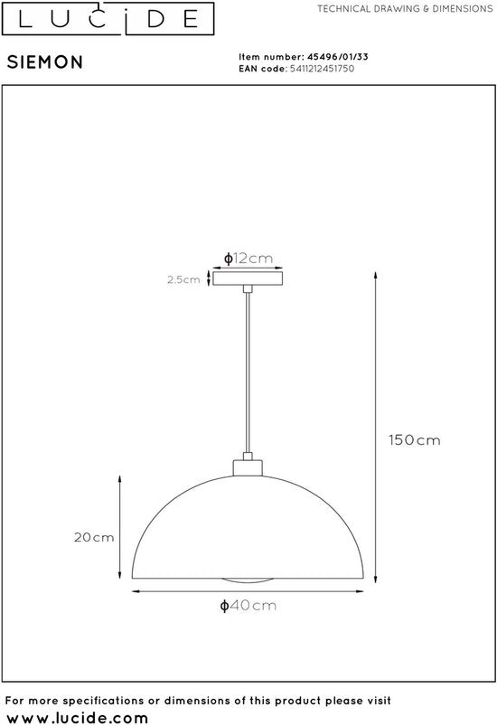 Lucide SIEMON - Hanglamp - Ø 40 cm - 1xE27 - Groen