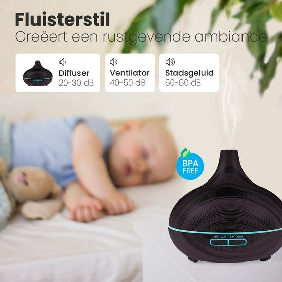 Auronic Aroma Diffuser - 300 ml - Luchtbevochtiger - 7 LED Kleuren - Incl. 2x Olie - Donkerbruin