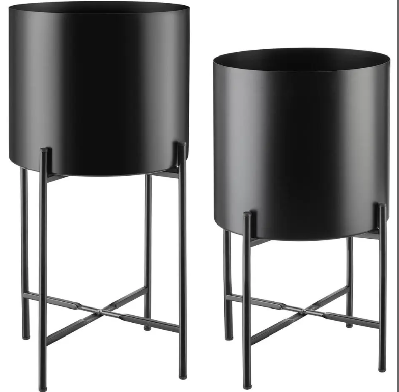 tectake Plantenstandaard Mine – Set van 2 – Gepoedercoat Staal – Zwart