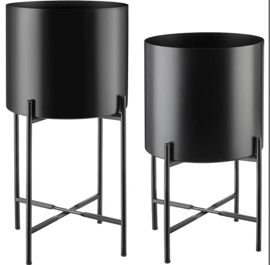 tectake Plantenstandaard Mine – Set van 2 – Gepoedercoat Staal – Zwart