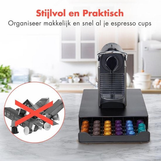 KitchenBrothers Capsulehouder met Lade - Geschikt voor Nespresso - 60 Cups - Zwart