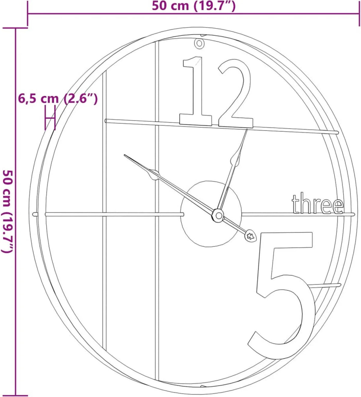 VidaXL Wandklok Ø 50 cm - Stil Uurwerk zonder Tikken - Rustieke Wijzerplaat met Nerf - IJzer Zwart