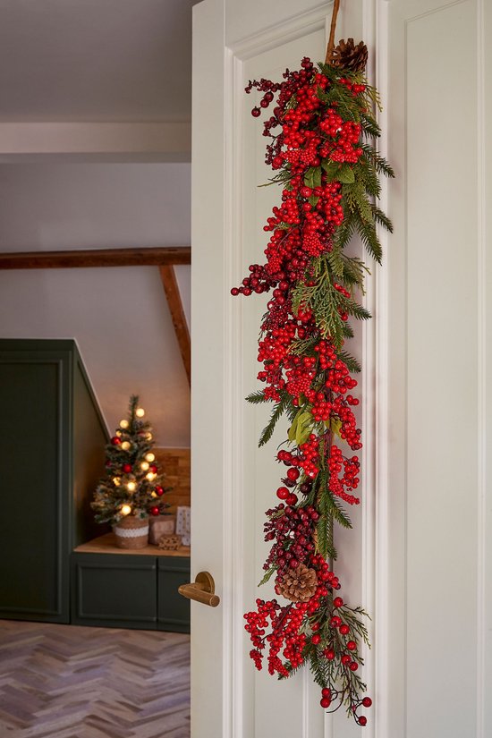 Mica Decorations Randell Druppelvormige Kerstslinger - L110 x B18 x H10 cm - Rood