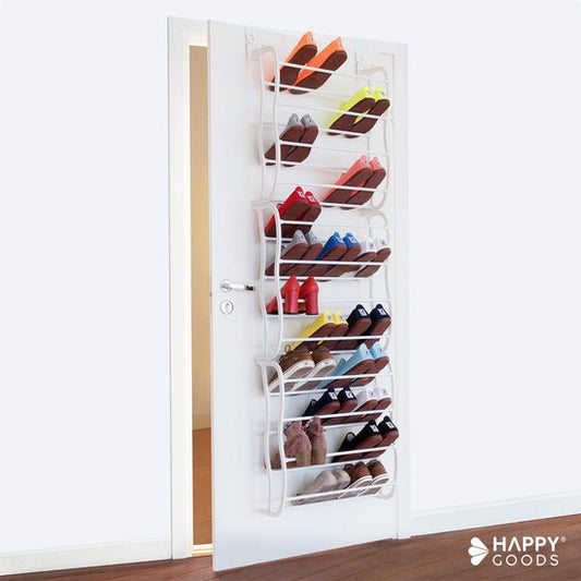 Happy Goods - XXL Schoenenrek - 40 paar Schoenen - Opbergrek - Stompe en Opdekdeur - Schoenenkast - Hangend schoenenrek - metaal - Hangende opberger - Schoenen opbergsysteem - Schoenenkast - Wit - Kunststof - 12 lagen - sneakers - Organizer