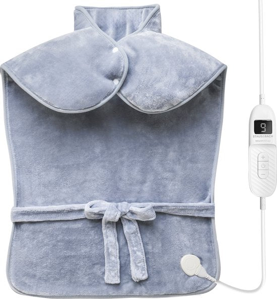 STAUS&BACH WarmWrap - Elektrisch warmtekussen (100W) met 9 timer- en warmtestanden - 90 x 60 cm heating pad - Verwarmingskussen voor nek, schouder en rug - Grijs