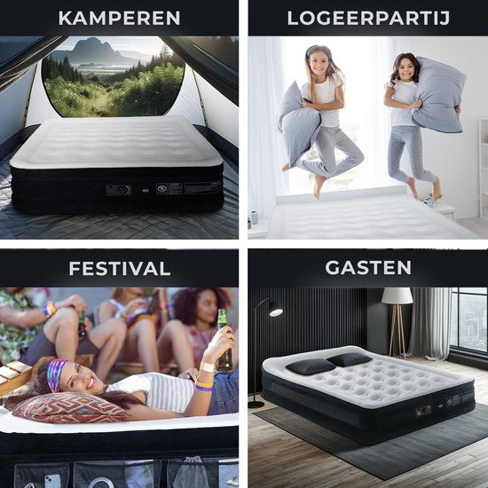 FLOAT VersaVento - 2 Persoons luchtbed met ingebouwde elektrische pomp - < 3 minuten snel opgeblazen - Inclusief 2 opbergzakken met klittenband, draagtas en reparatiekit - 152 x 203 x 52 cm - Zelfopblazend - Twee persoons - Queen