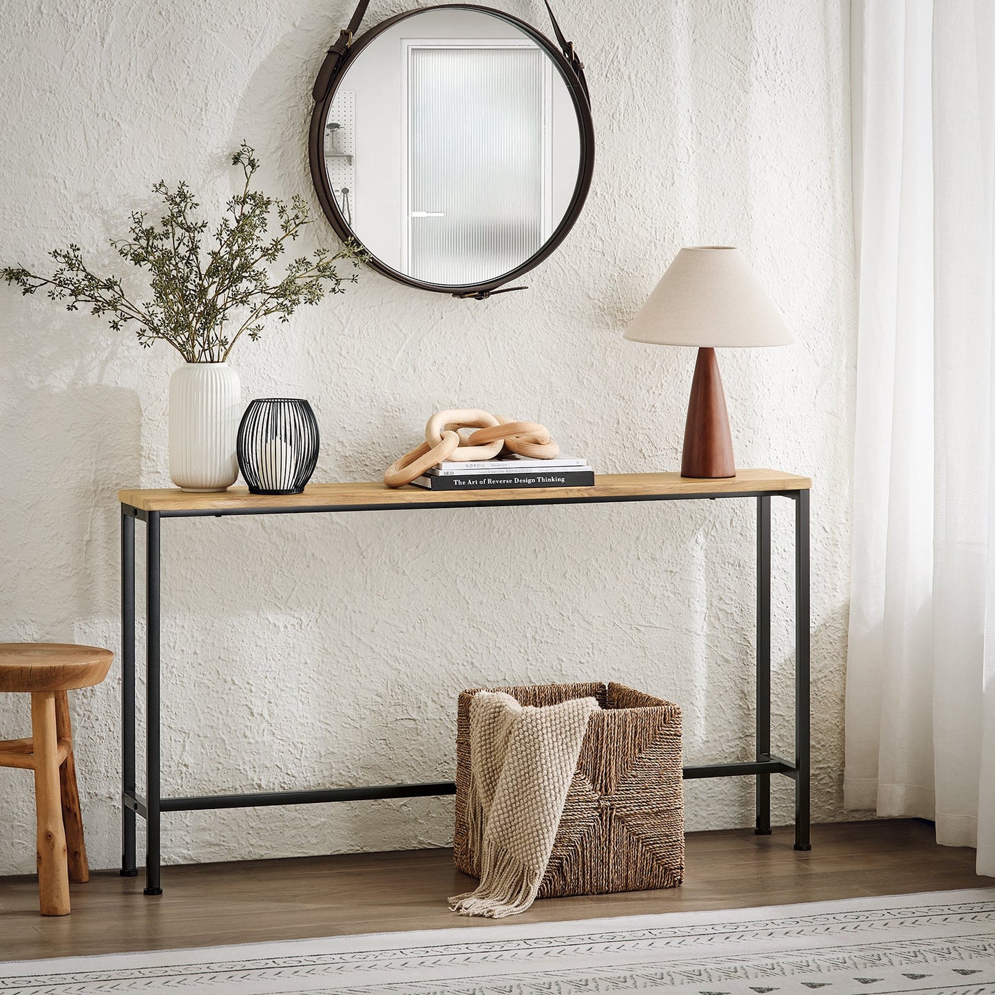 SoBuy FSB19-E Consoletafel / Bijzettafel / Haltafel – 120 x 20 x 65 cm, MDF hout met grijs metalen frame en poten