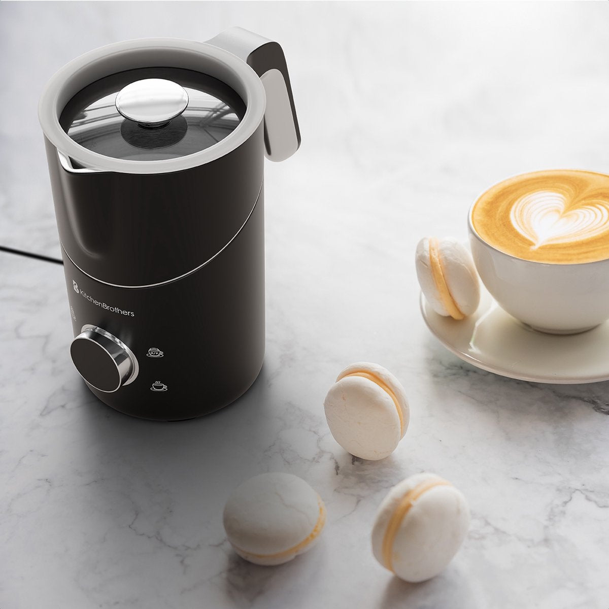 KitchenBrothers Elektrische Melkopschuimer - Vaatwasserbestendig - 4-in-1 - 400 ML - Voor 3 Cappuccino's - Zwart