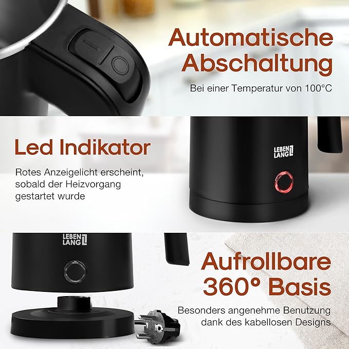 Lebenlang LBL2319 Waterkoker - 0.5L - RVS - BPA vrij - 600W - Zwart