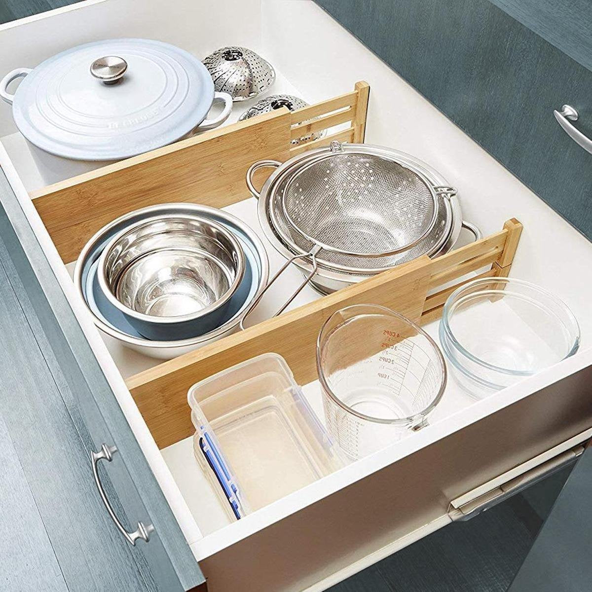 KitchenBrothers Ladeverdeler - Lade Organizer - Uitschuifbaar - Verstelbaar - 4 Stuks - Bamboe