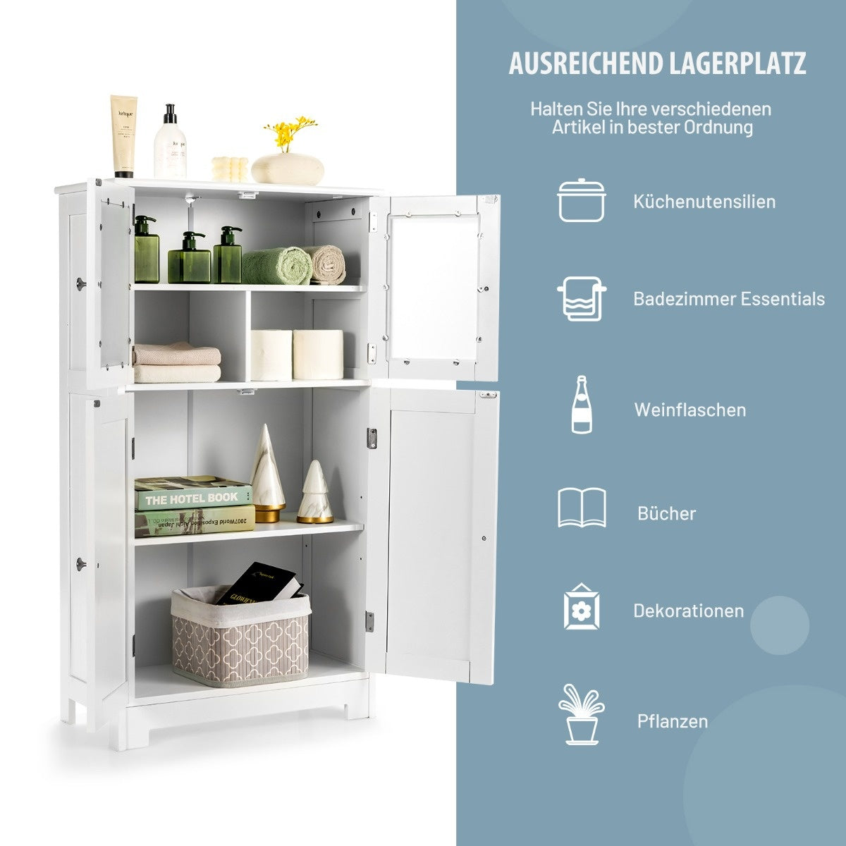 Coast - Badkamerkast - MET glazen deuren - 4 Deurs - Wit - 58 x 30 x 109 cm