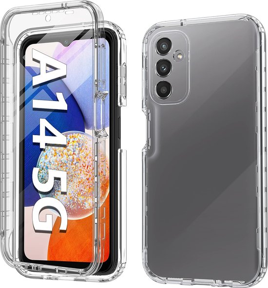 Podec 2-in-1 Hoesje met screenprotector geschikt voor Samsung Galaxy A14 Doorzichtig Telefoonhoesje - Anti-Shock Case Cover
