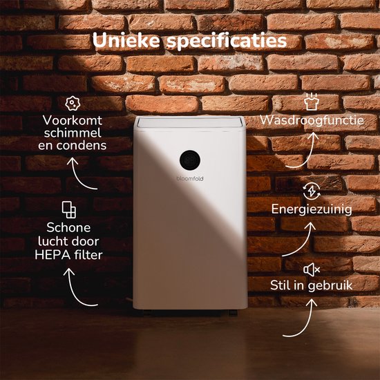 Bloomfold Luchtontvochtiger en Luchtreiniger - 25L per Dag - Incl. Was-droog Functie - Geschikt voor Woonkamer, Slaapkamer, Kelder & Badkamer