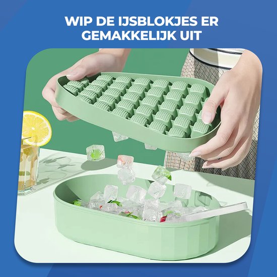 Roegaarden ijsblokjesvorm met deksel - ijsemmer - Ijsblokjesmaker - Met opvangbak - Met schep