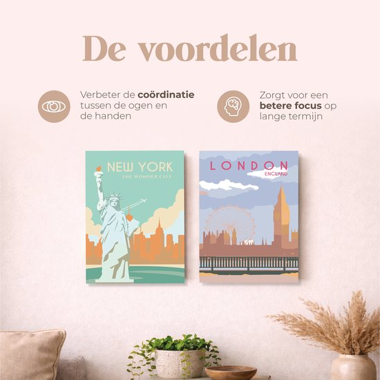 Rubye® Mini Schilderen op Nummer - New York - Inclusief Verf en Penselen - Volwassenen & kinderen - 15x20cm