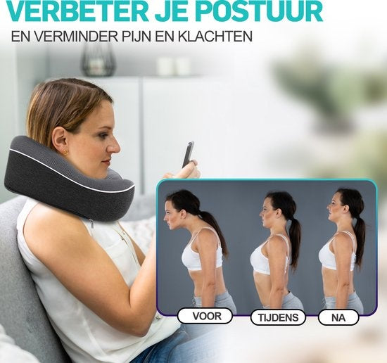 MiRi Nekkussen –【Luxe】Reiskussen – Neksteun – Traagschuim – Zwart – Memory Foam – Ergonomisch – Vliegtuig / Auto / Thuiswerken