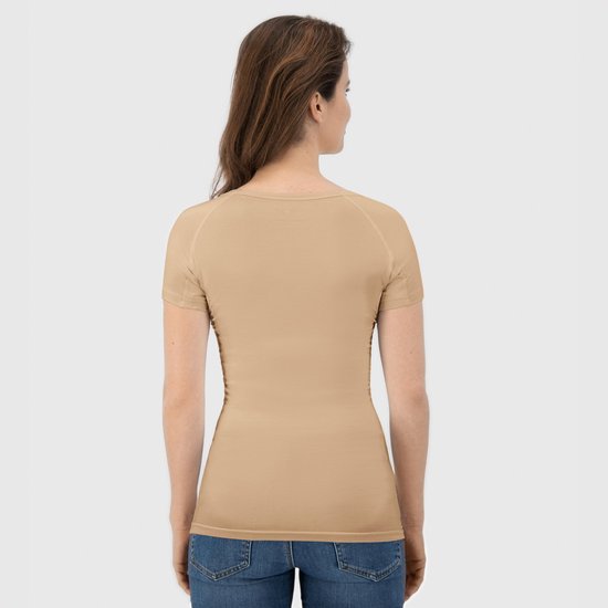 Anti Zweet Shirt - Fibershirts® - Ingenaaide Okselpads - Ondershirt - beige - Ronde Hals - Dames - Maat XL