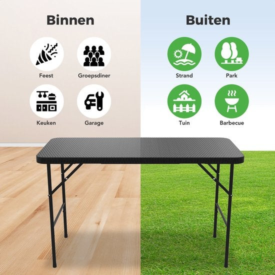LifeGoods Inklapbare Tafel - 120 cm - Campingtafel - 4 Personen - Vouwtafel - Zwart