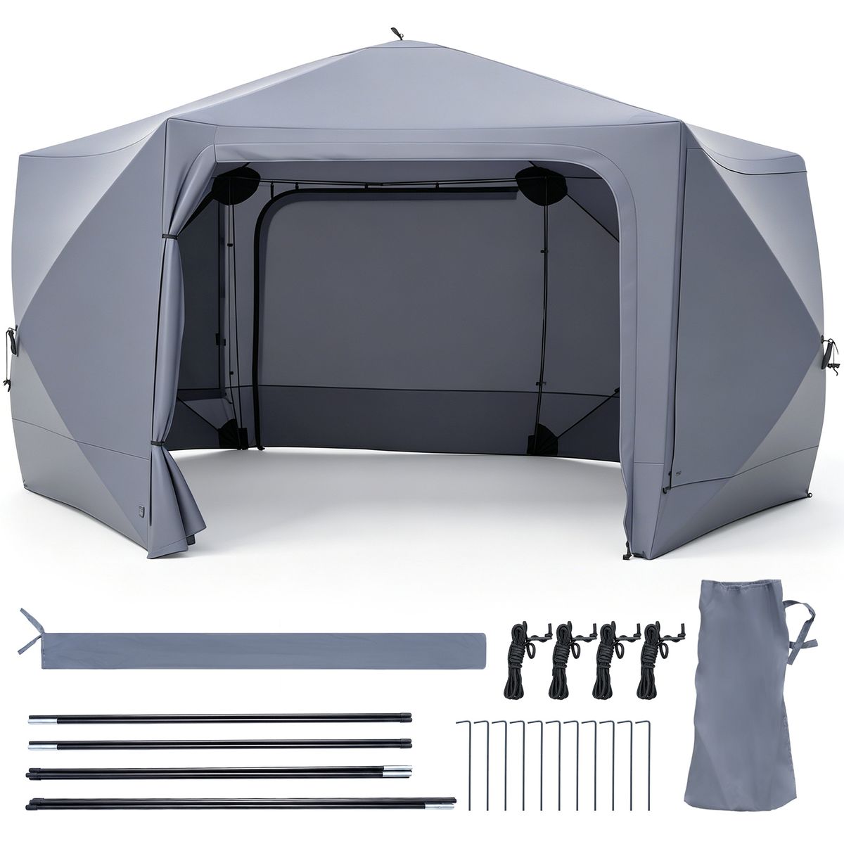 Coast Pop-up Tuinpaviljoen - zeshoekig - met 6 zijwanden en muskietennetten - grijs 427 x 427 cm