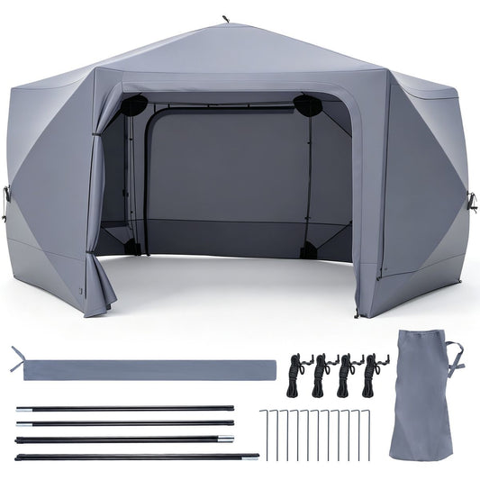 Coast Pop-up Tuinpaviljoen - zeshoekig - met 6 zijwanden en muskietennetten - grijs 427 x 427 cm