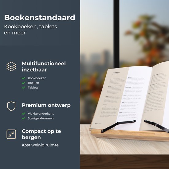 Castagnola Verstelbare Boekensteun - Boekenstandaard met 5 Standen - Boekenhouder Bamboe - Tablethouder - Kookboeken en Leesboeken