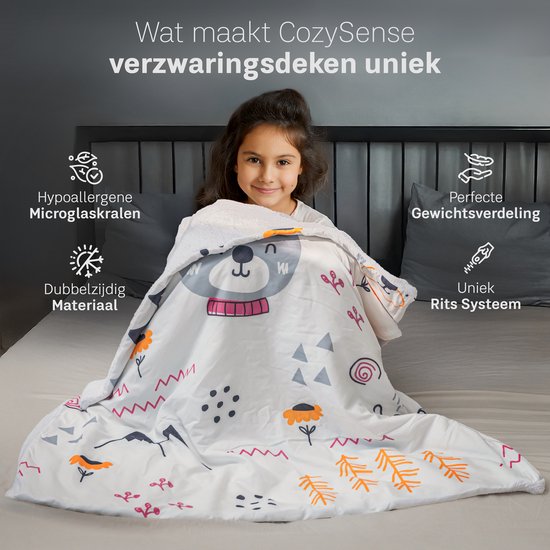 CozySense® Verzwaringsdeken Kind 2,4 kg - Weighted Blanket - Zwaartedeken met GLASS-Flow® Drukverdeling - Wasbare Hoes - Hypoallergeen - Voor Meisjes