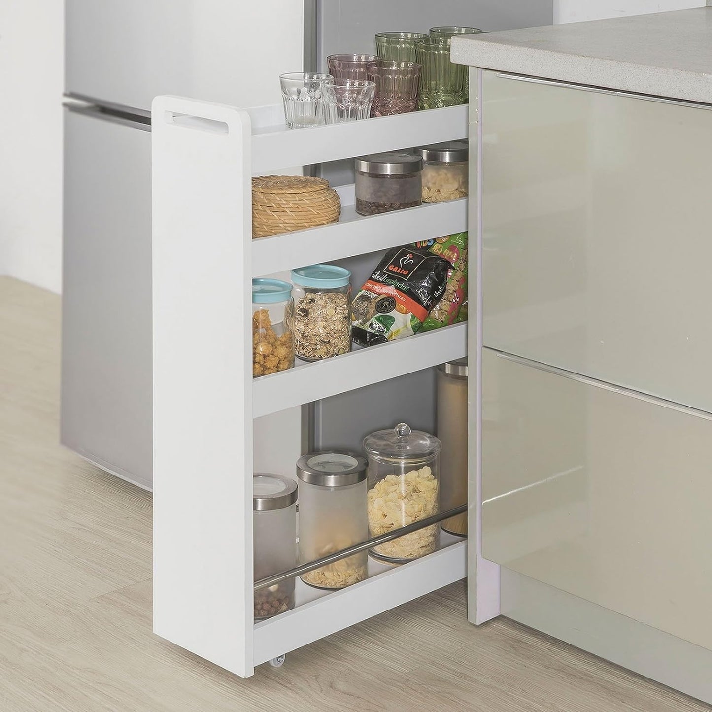 SoBuy Keukenrek 4-Laags op wielen - Max. 20 kg - 60 x 19 x 81 cm - Wit