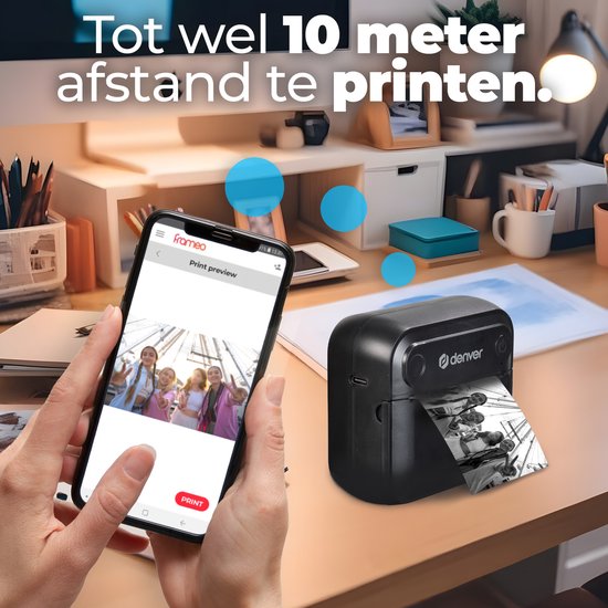 Denver Mini Pocket Printer - Sticker Printer - Thermisch Papier - Bluetooth - Mobiele Fotoprinter - MBP32B