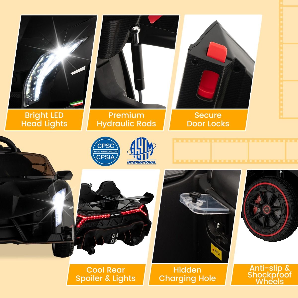 Coast Elektrische Kinderauto Lamborghini - 12V accu - Afstandsbediening en 3 snelheden - wit