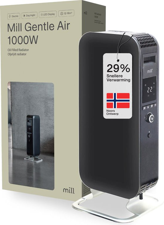 Mill AB-H1000DN BLACK - design olieradiator - 1000 Watt - droogt de lucht niet uit - stil - zwart - 5 jaar garantie