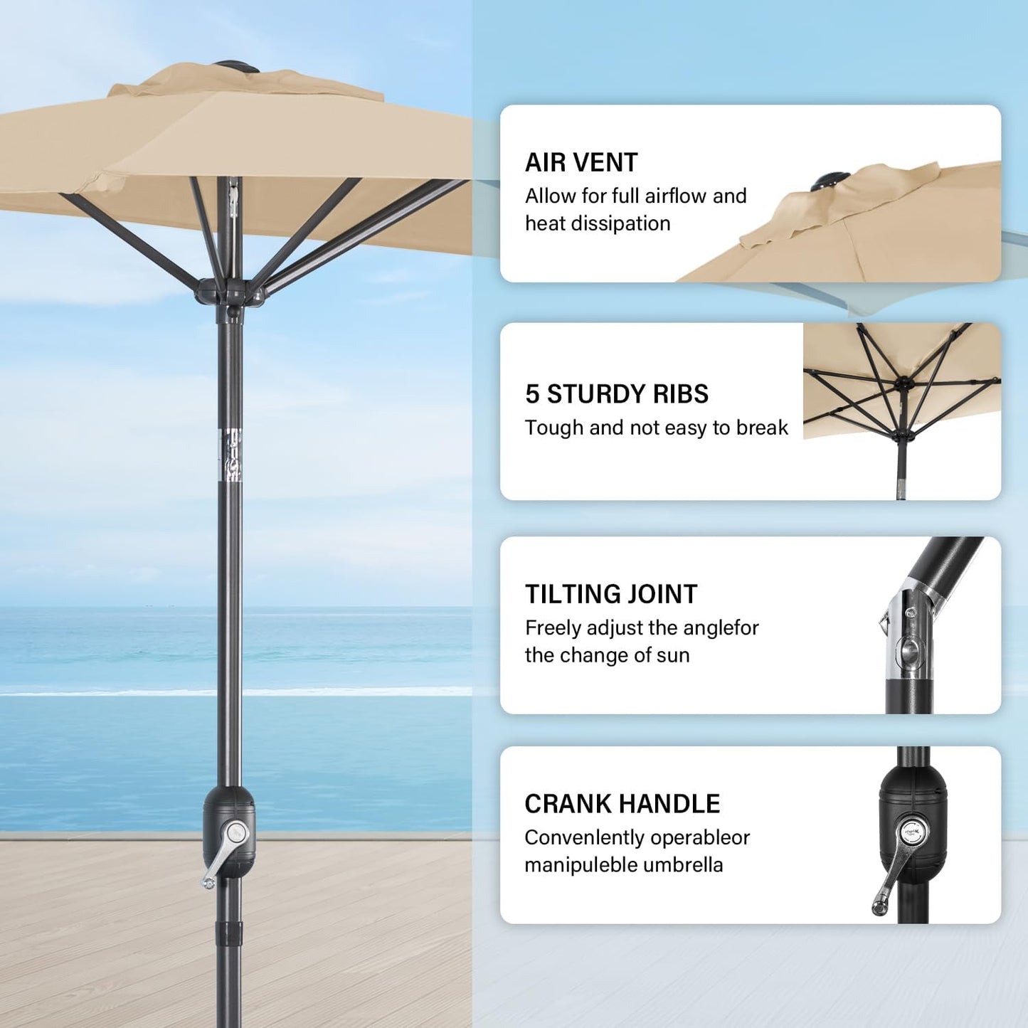 Angel Living Balkonparasol - Halfrond - 265 x 132 cm - Beige