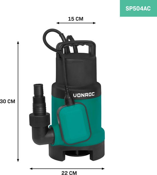 VONROC Dompelpomp - Vuilwaterpomp - Waterpomp - 900W - 16000 l/h - Voor vuil- en schoonwater - Met vlotter