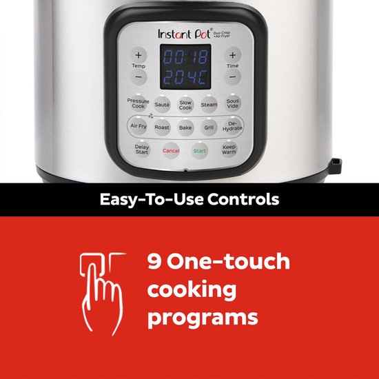 Instant Pot Duo Crisp 7,6L Multicooker + Airfryer - 11-in-1 Snelkookpan - Slowcooker - Sous-vide - Air Fry - Twee-Deksel Systeem - Tot 8 Porties