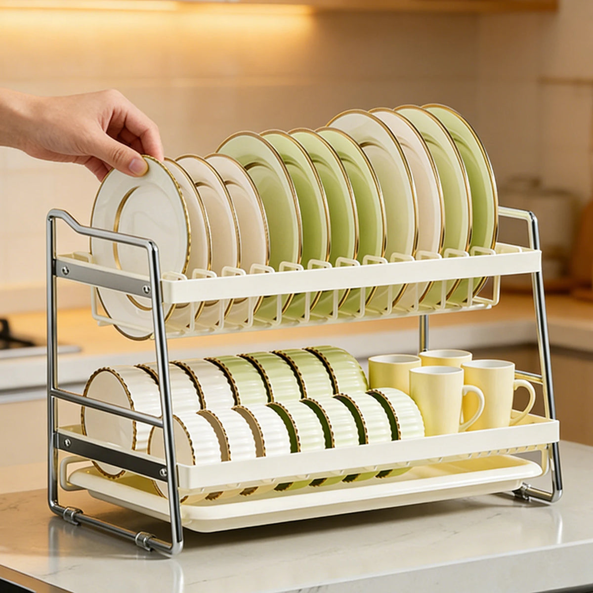 Maxcook Afdruiprek 2-laags - Met Afdruipbak - 40 x 23,6 x 28,7 cm - Wit