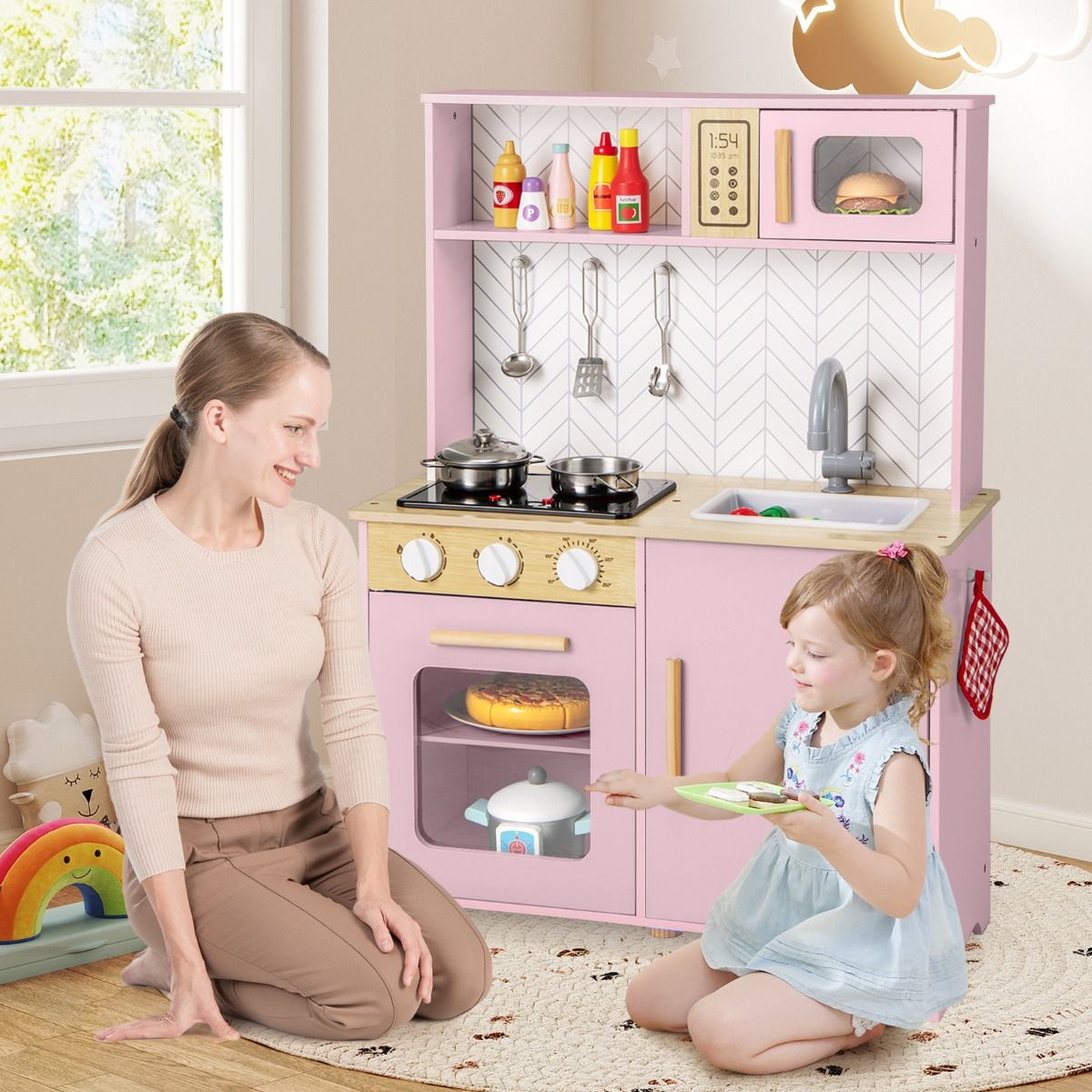 Coast Houten Speelkeuken voor Kinderen - licht en geluid - magnetron en oven - roze
