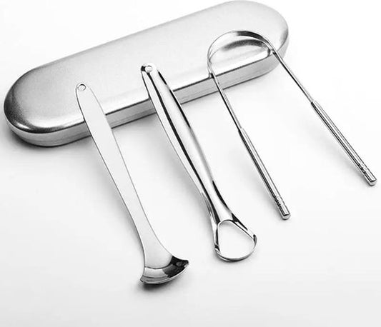 Techvavo® Professionele Tongschraper 3-in-1 Set - Tongreiniger - Ultieme Mondverzorging voor een Frisse Adem