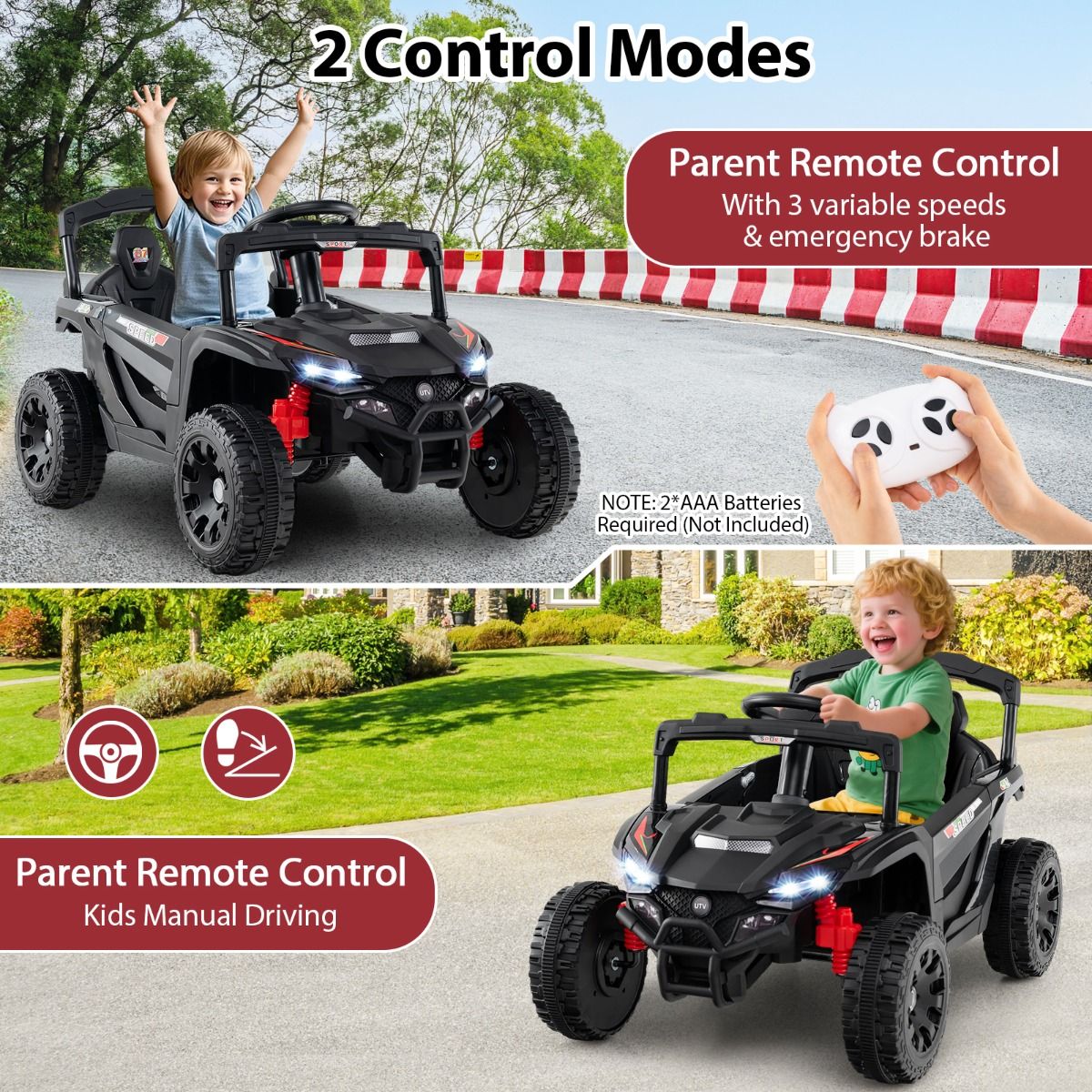 Coast Elektrische Kinderauto - 12V accu - afstandsbediening - zwarte UTV - geschikt vanaf 3 jaar