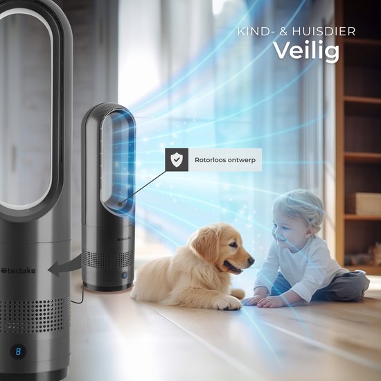 tectake® Torenventilator Polar - Kolomventilator inclusief Afstandsbediening - 8 Snelheidsstanden en Timer - 80° Draaifunctie - Stille Ventilator (35-55dB) - Staand met LED Bedieningspaneel - 55,5 cm Hoog - Luchtkoeler - Antraciet