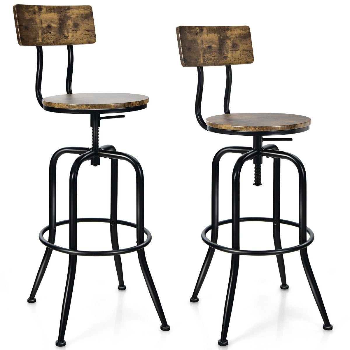 Coast Barstoel set van 2 - Industrieel - Draaibaar - Max. 150 kg - 54 x 54 x 106 cm - Bruin