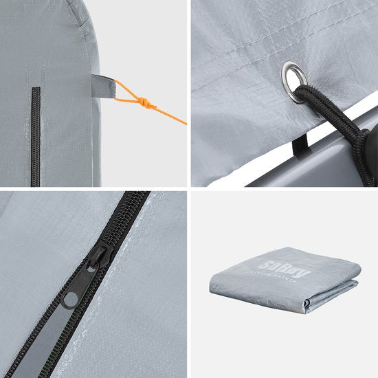SoBuy Weerbestendig dekzeil voor fietsgarage/gereedschapsschuur, uv-bescherming, regenbescherming, outdoorzeil voor tuin, terras, zilver, 120 x 176 x 163 cm, SDA11-SIL