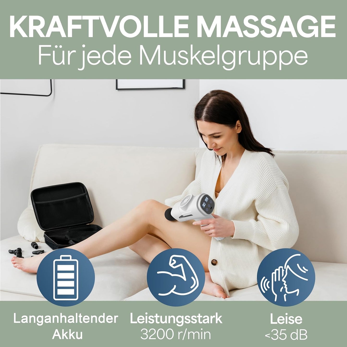 HELDENWERK Active Massagepistool – 30 Snelheden – 6 Massagekoppen – Fluisterstil – USB-C Oplaadbaar – LCD Touchscreen – Inclusief Opbergkoffer - Wit