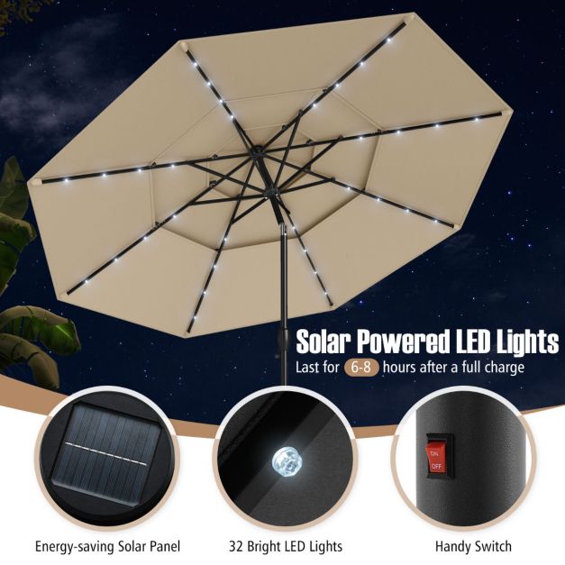 Coast 3-Laags Terrasparasol Ø313 cm - Solar LED - Kantelbaar - Slingerbediening - Beige