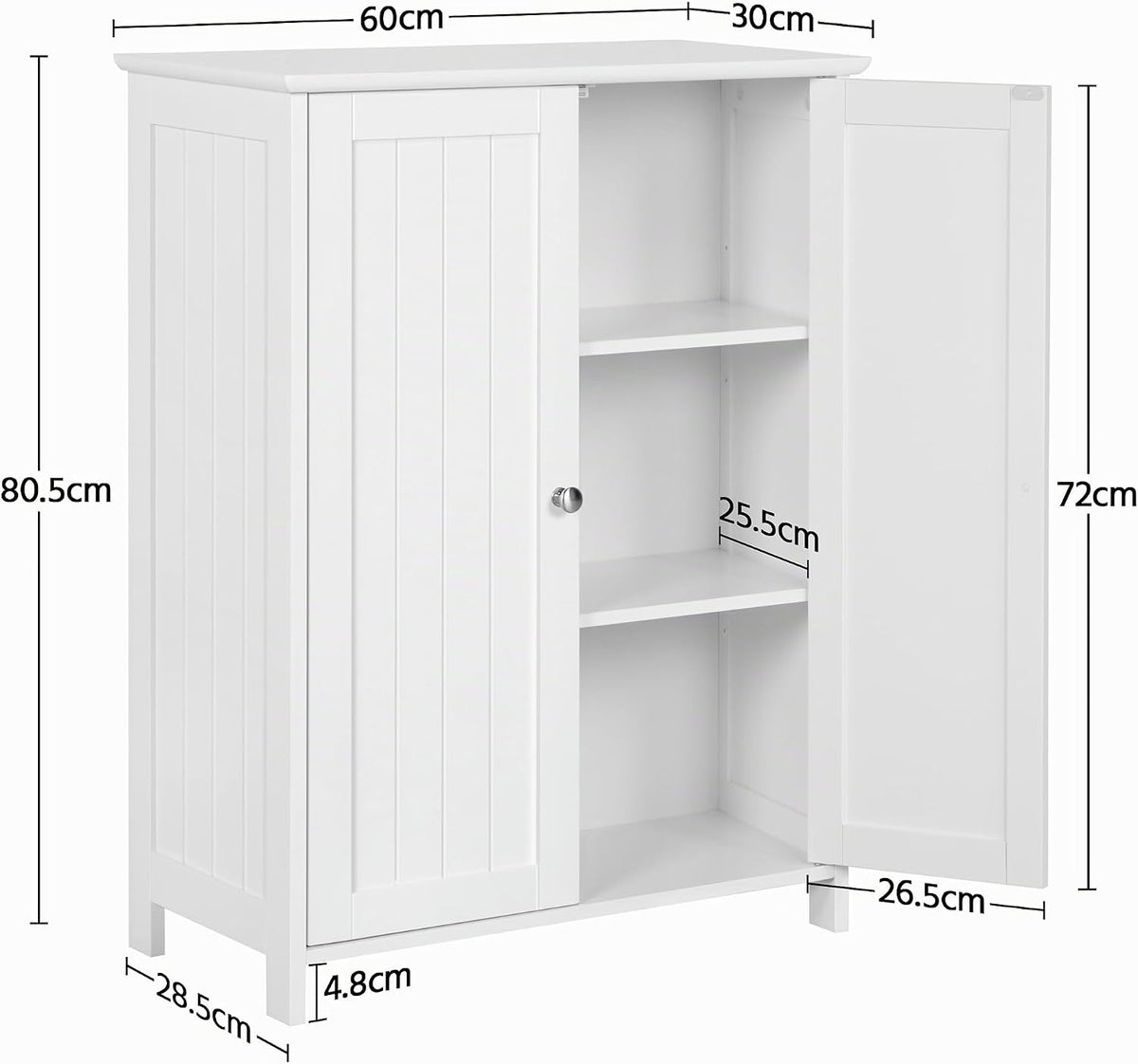 Yaheetech Badkamerkast met 2 deuren en verstelbare planken - 60 x 30 x 80,5 cm - Wit
