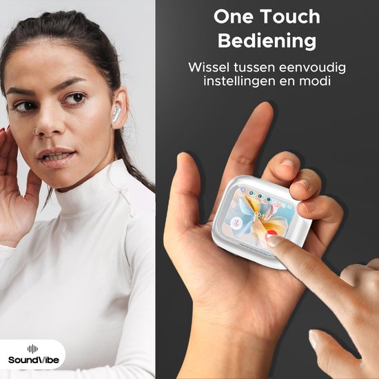 SoundVibe® - Earbuds Draadloos Met Noice Cancelling - Wit - Bluetooth Oordopjes - Noice Cancelling Hoofdtelefoon - LX-10 Earpods met Scherm - Werkt Met Apple En Android - Earpods USB C - Wireless Earphons - Oortjes Draadloos