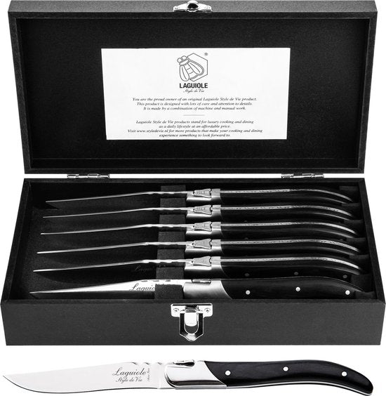 Laguiole Style de Vie Steakmessen Luxury Line - 6-delig - Zwart pakkahout