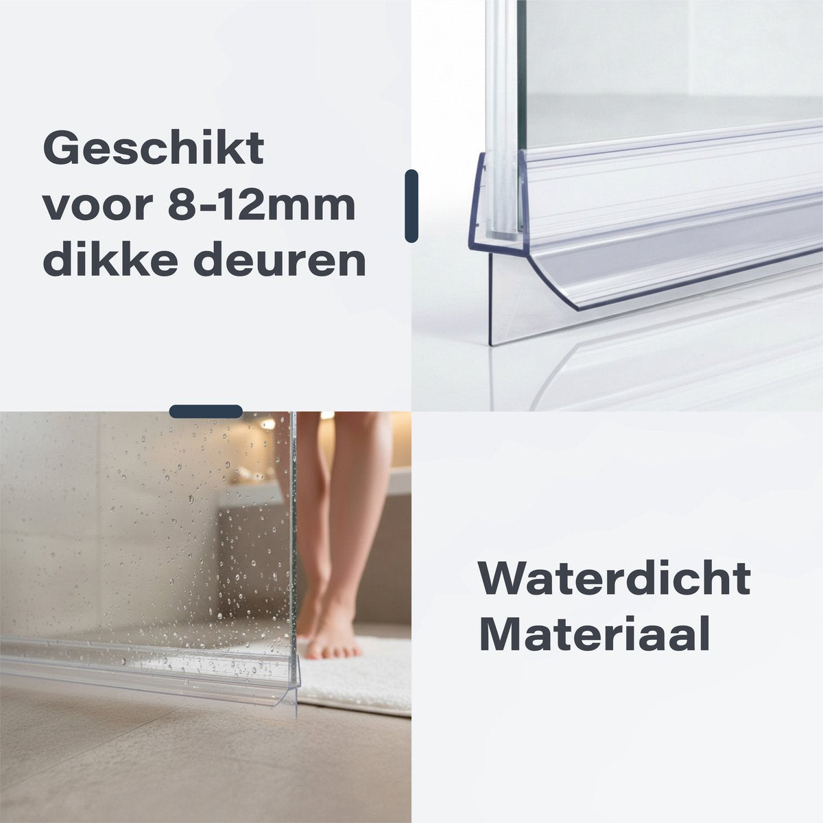 Luft Douchestrips Onderzijde - Set van 2 - Transparant - 100 cm per Strip - Voor Glasdikte 8 tot 12 mm - Op Maat te Snijden