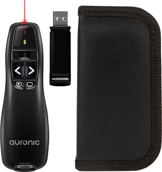 Auronic Presenter - Draadloos - Laser Pointer - Klikker - 20 Meter - Incl. Hoes - Zwart