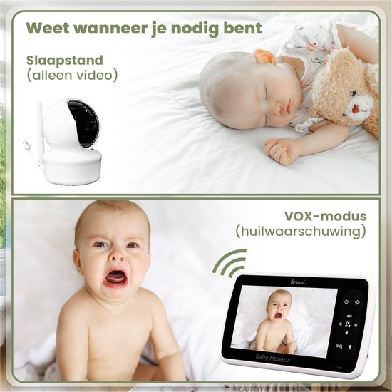 Saaf Babyfoon - Incl. Camera en Monitor - Bestuurbaar/kantelbaar - Praatfunctie - 5" Scherm